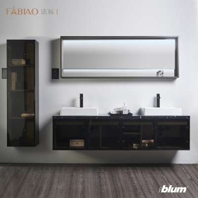 italian luxury wall mount bathroom cabinet bathroom mirror cabinet with two sink and large storage