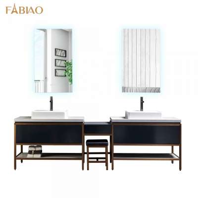 European Luxury waterproof pvc bathroom vanity double sink modern commerical bathroom mirror cabinet