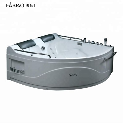 Luxury Corner Fan-shaped Double People AirJet Whirlpool Massage White Pure Acrylic Plastic Bathtub